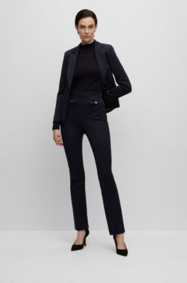 Slim-fit high-waisted trousers with flared leg, Dark Blue