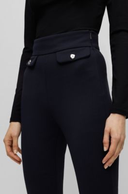 Slim-fit high-waisted trousers with flared leg, Dark Blue