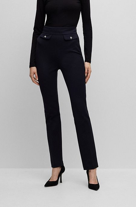 Slim-fit high-waisted trousers with flared leg, Dark Blue