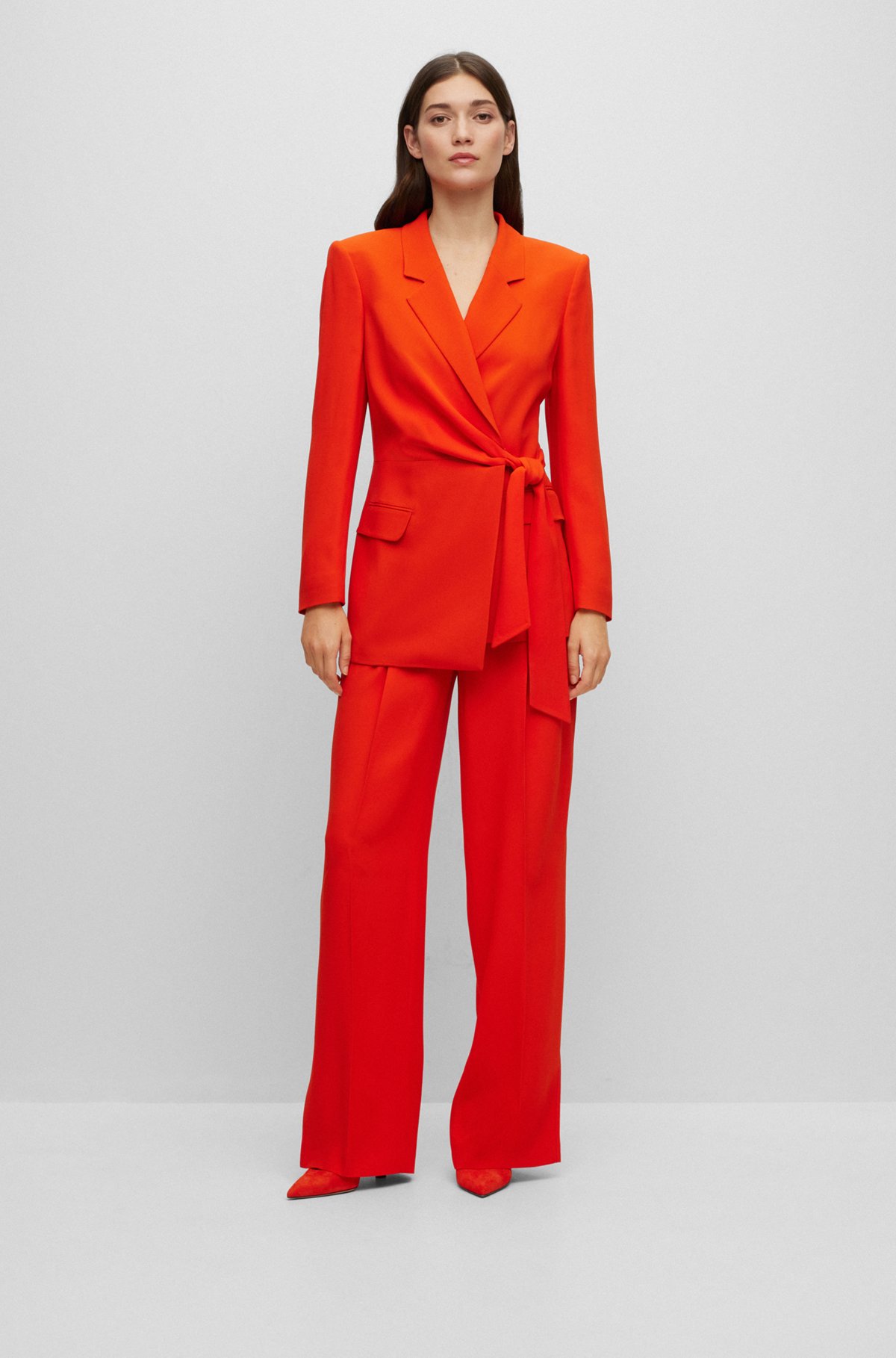Regular-fit long-length jacket with belted waist , Dark Orange