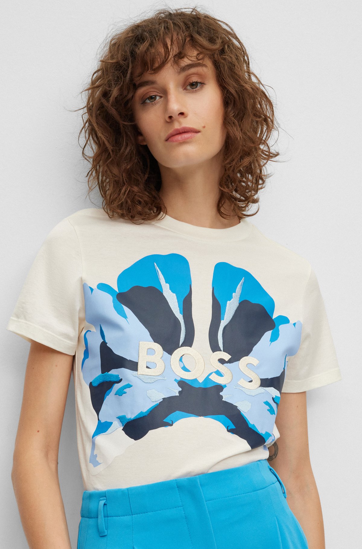 BOSS - Organic-cotton slim-fit T-shirt with seasonal artwork