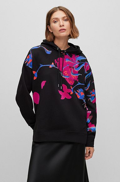 Relaxed-fit hoodie with seasonal artwork, Black Patterned