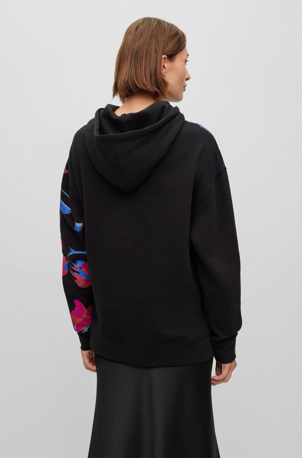 Relaxed-fit hoodie with seasonal artwork, Black