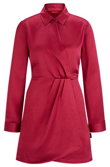 Long-sleeved dress in satin with wrap front, Hugo boss