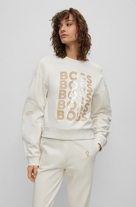 BOSS Raddis® Cotton relaxed-fit logo sweatshirt in French terry, Light Beige