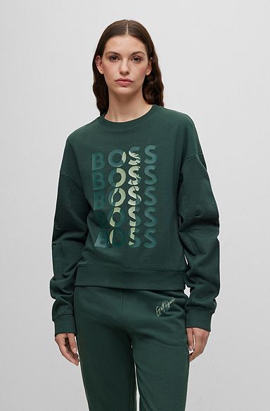 BOSS Raddis® Cotton relaxed-fit logo sweatshirt in French terry, Dark Green