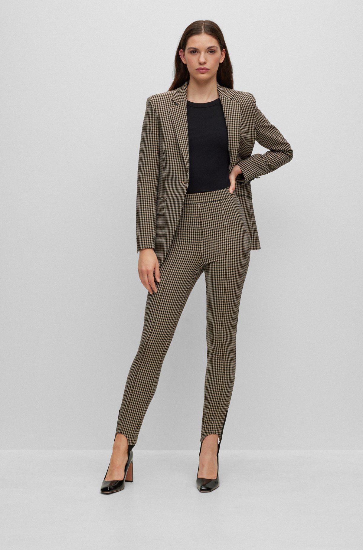 Slim-fit jacket in checked stretch fabric, Beige