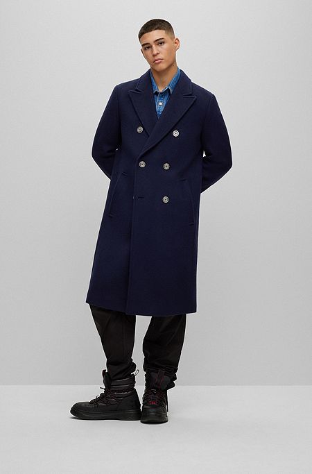 Slim-fit coat in a wool blend, Dark Blue