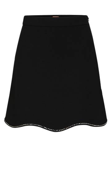 Mercerised A-line skirt with crystal-embellished hem, Hugo boss