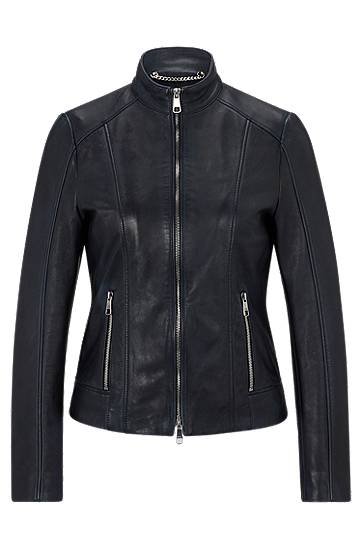 Nappa-leather jacket with two-way zip, Hugo boss