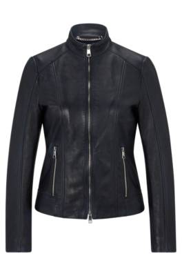 Nappa-leather jacket with two-way zip, Hugo boss