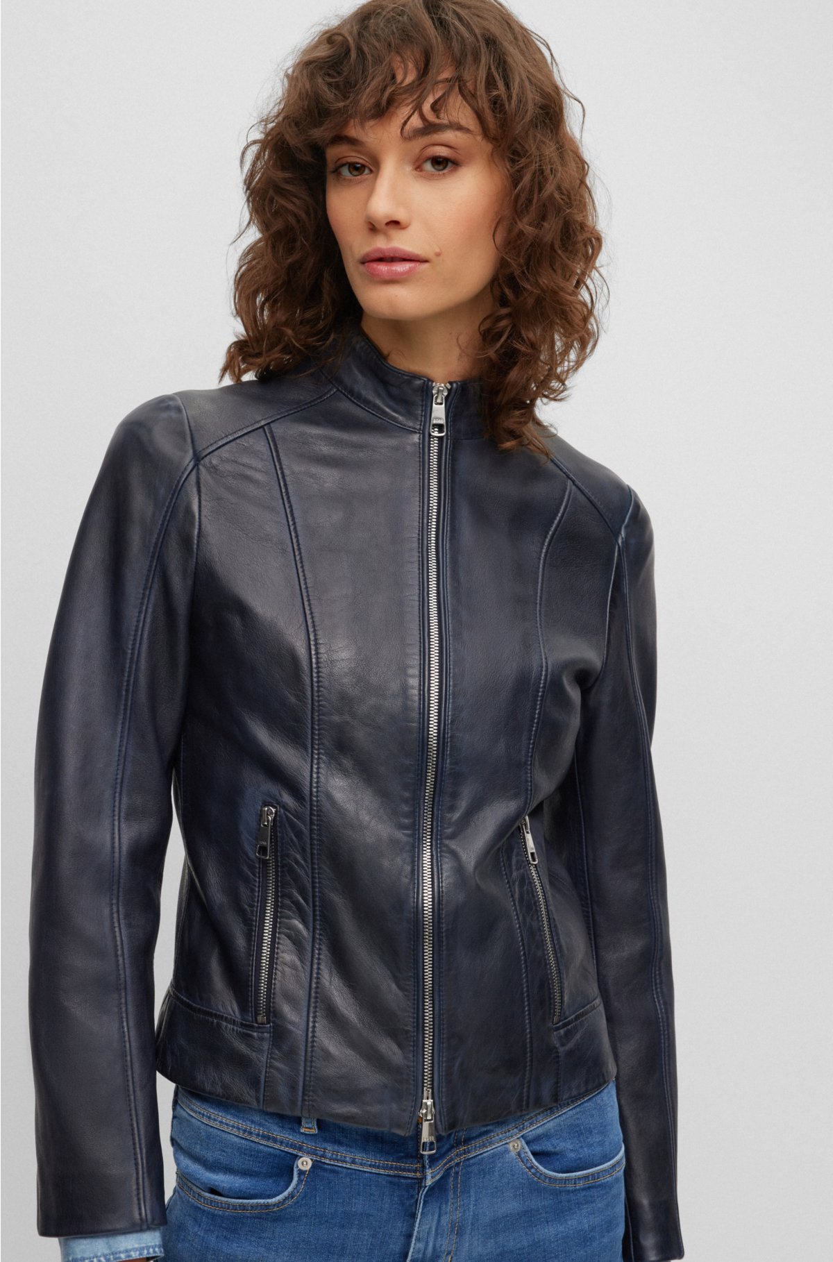 BOSS - Nappa-leather jacket with two-way zip