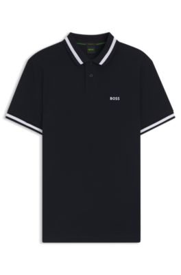 Cotton-piqu&eacute; polo shirt with contrast details, Dark Blue