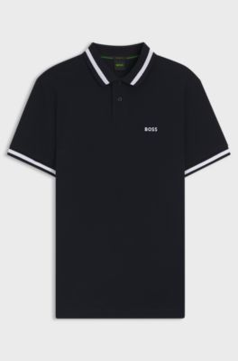Cotton-piqu&eacute; polo shirt with contrast details, Dark Blue