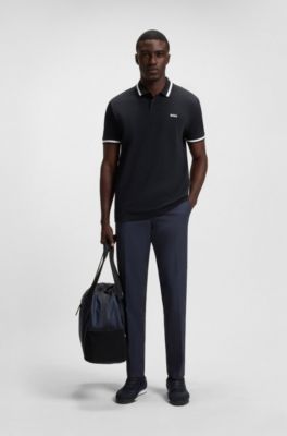 Cotton-piqu&eacute; polo shirt with contrast details, Dark Blue