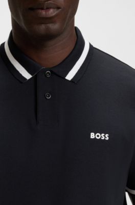 Cotton-piqu&eacute; polo shirt with contrast details, Dark Blue