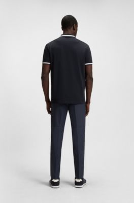 Cotton-piqu&eacute; polo shirt with contrast details, Dark Blue