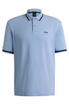 Hugo Boss Cotton-piqué Polo Shirt With Contrast Details In Blue