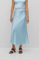 Gonna midi in satin con cintura brandizzata, Celeste