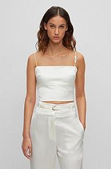 Spaghetti-strap top with logo lettering and side zip, White