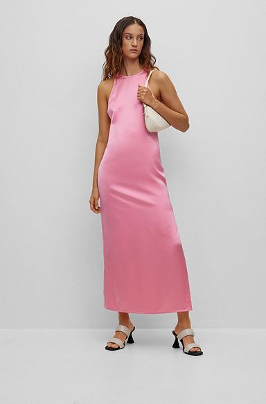 Maxi dress in satin with racer back, Pink