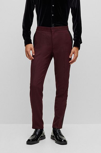 Slim-fit trousers with satin trims, Dark Red