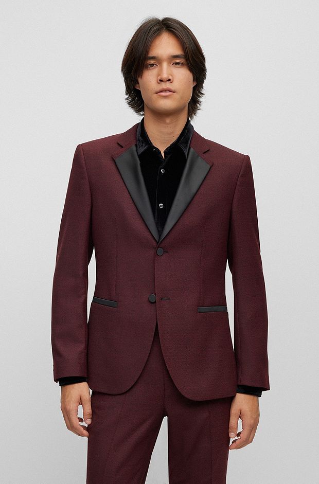 Slim-fit jacket with satin trims, Dark Red