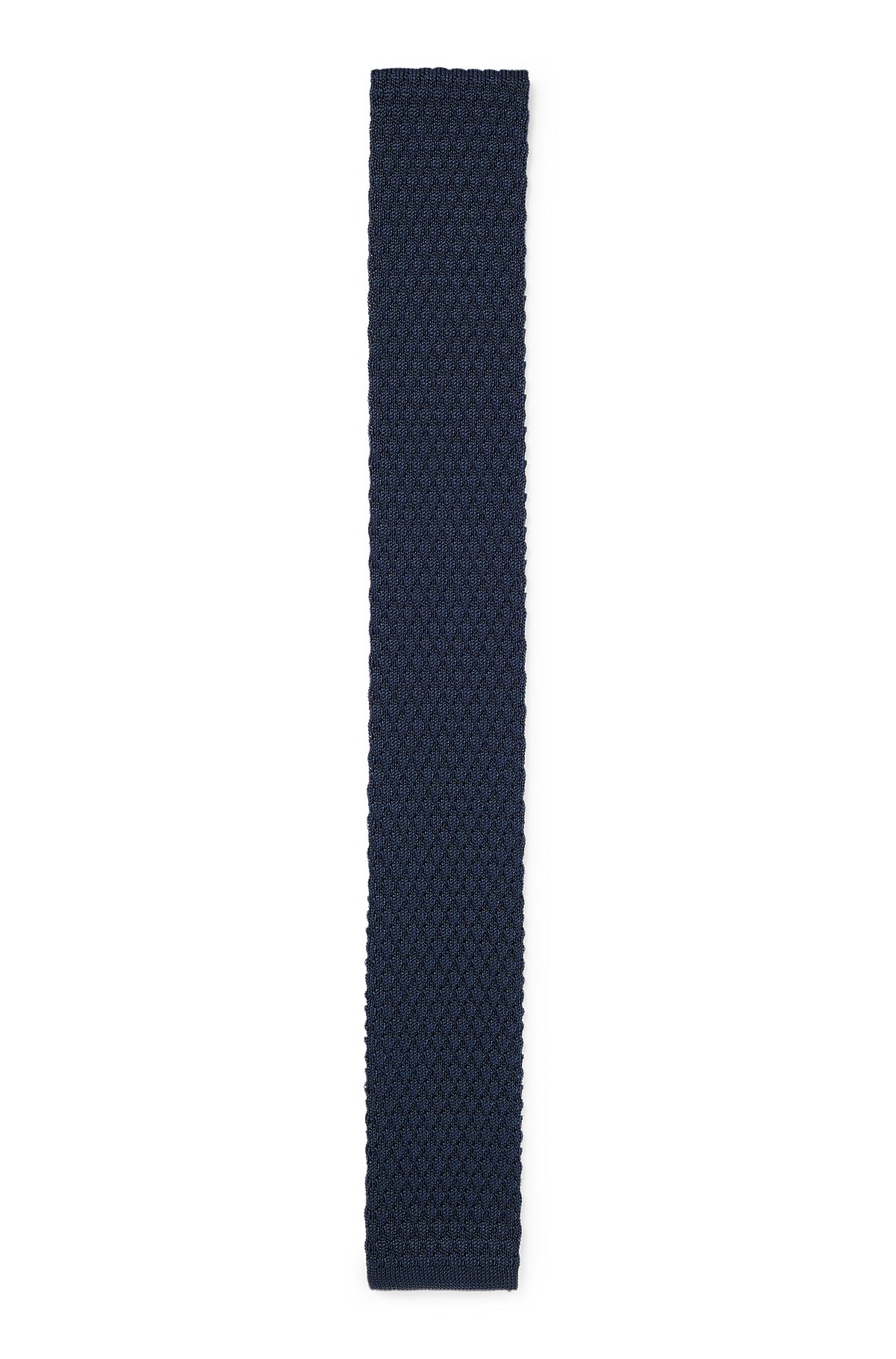 Pure-silk tie with knitted jacquard structure, Dark Blue