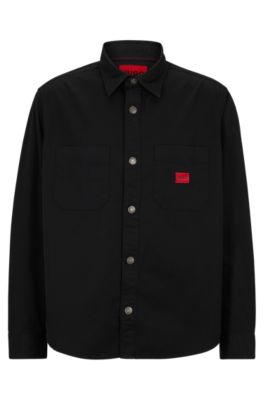 HUGO - Oversized-fit shirt in cotton twill with logo label