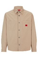 Oversized Hemd aus Baumwoll-Twill mit Logo-Etikett, Beige