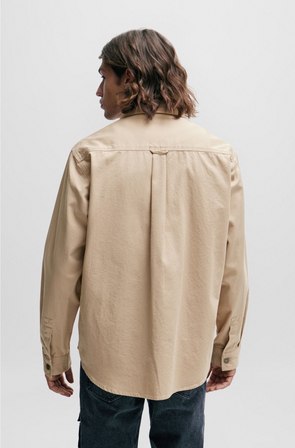 HUGO - Oversized-fit shirt in cotton twill with logo label