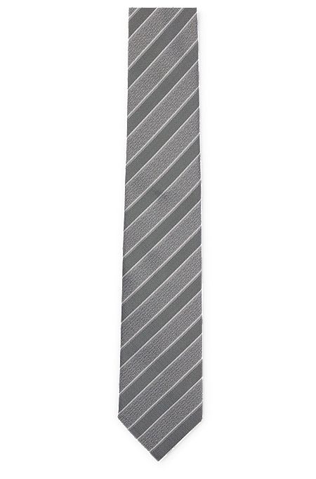 Diagonal-striped tie in silk jacquard, Silver