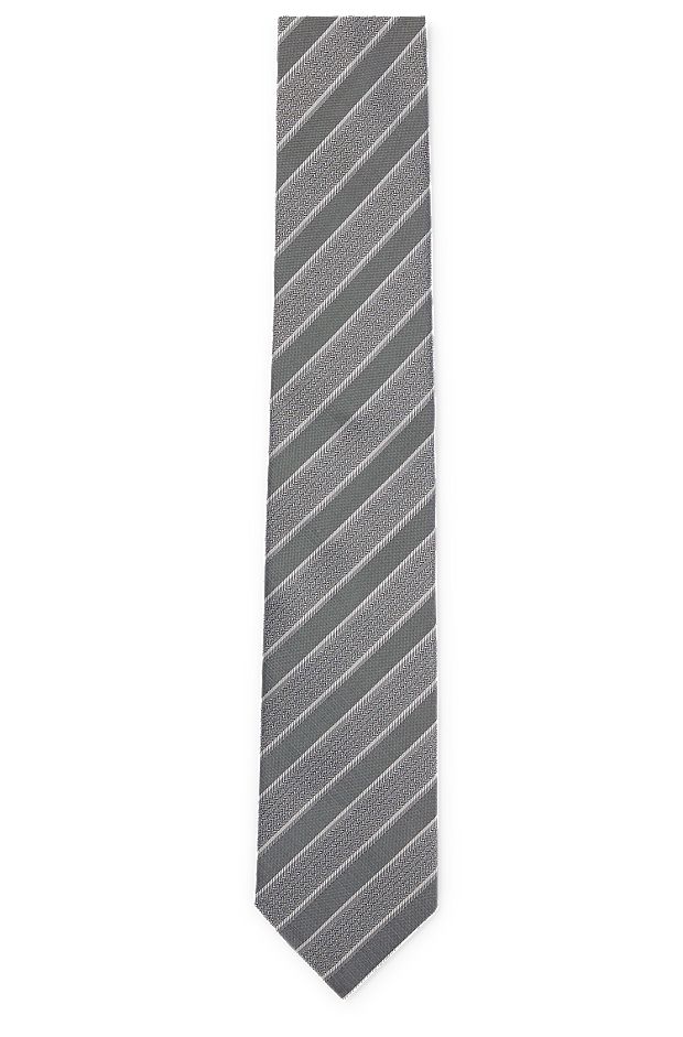 Diagonal-striped tie in silk jacquard, Silver