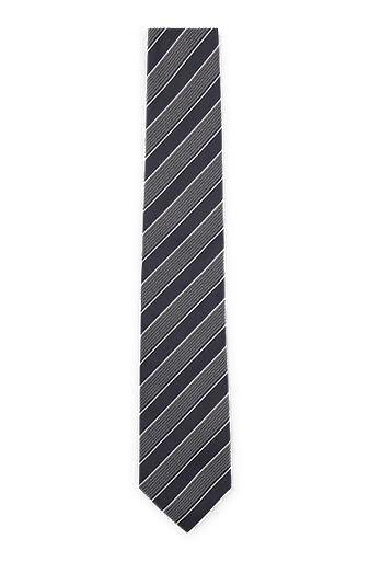 Diagonal-striped tie in silk jacquard, Dark Grey