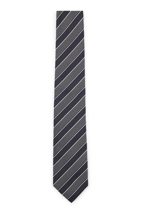 Diagonal-striped tie in silk jacquard, Dark Grey