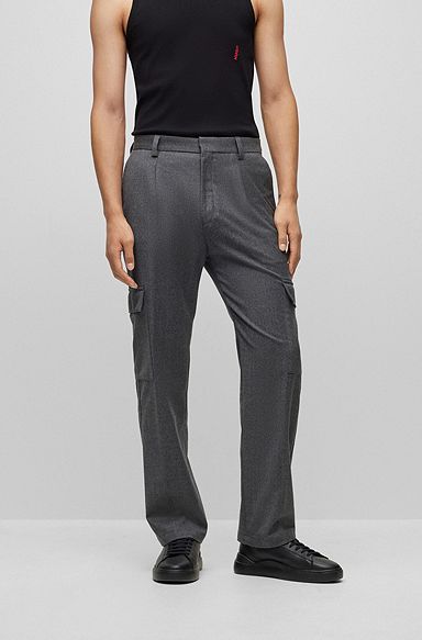 Suit trousers in melange stretch-wool flannel, Dark Grey