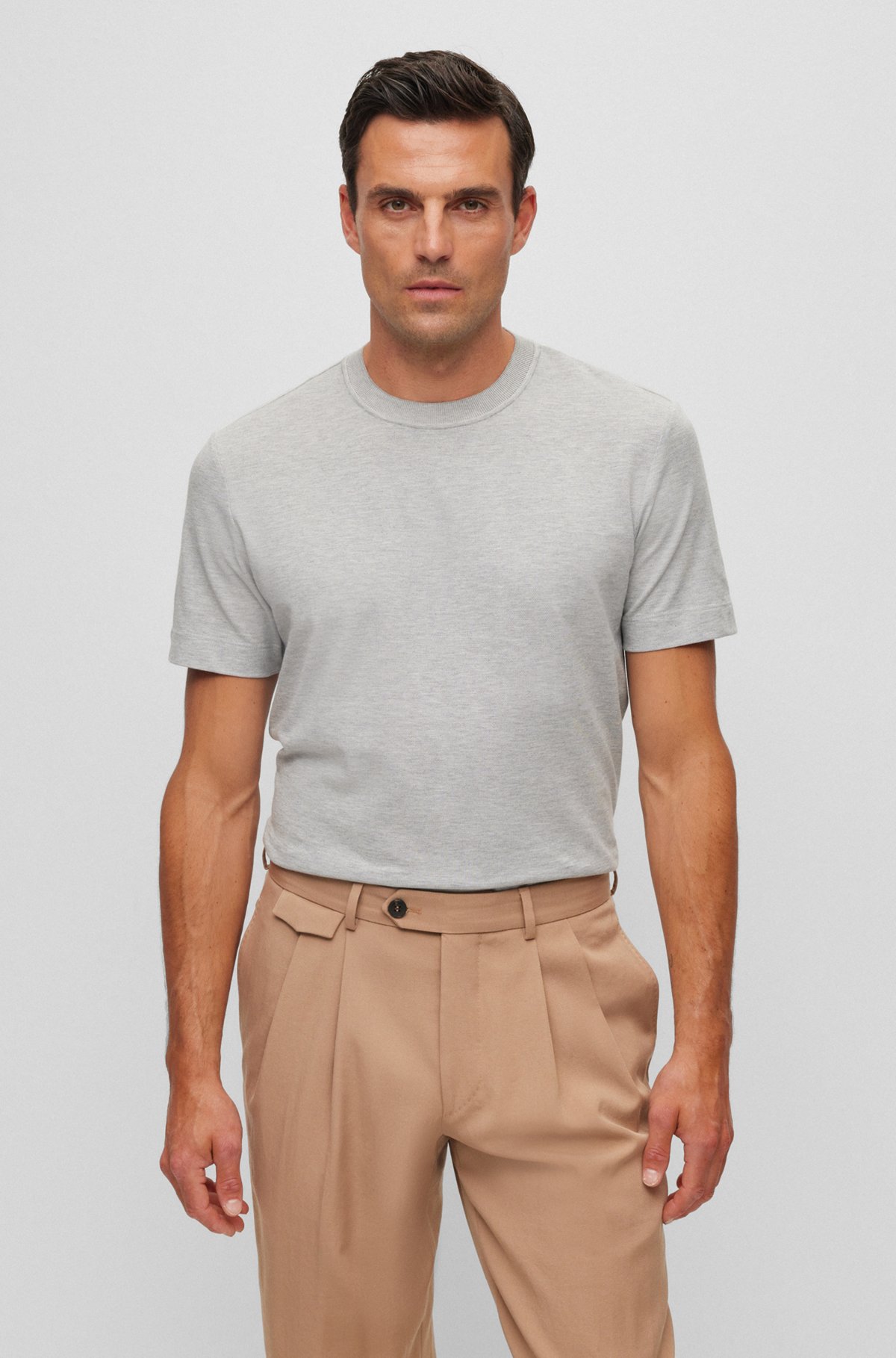 Cotton-cashmere T-shirt with mercerised finish, Light Grey