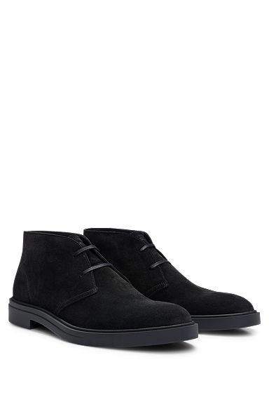 Suede desert boots with signature-stripe detail, Black