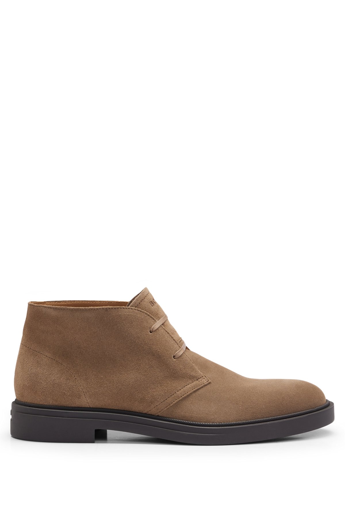 Suede desert boots with signature-stripe detail, Light Brown