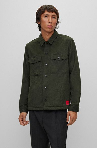 Oversized-fit overshirt with red logo label, Dark Grey