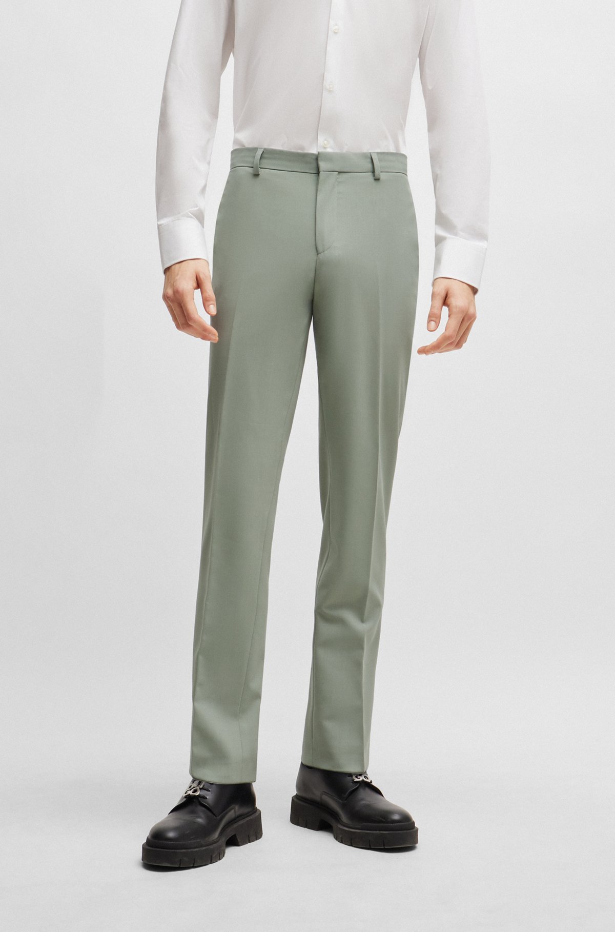 Slim-fit suit in performance-stretch fabric, Light Green