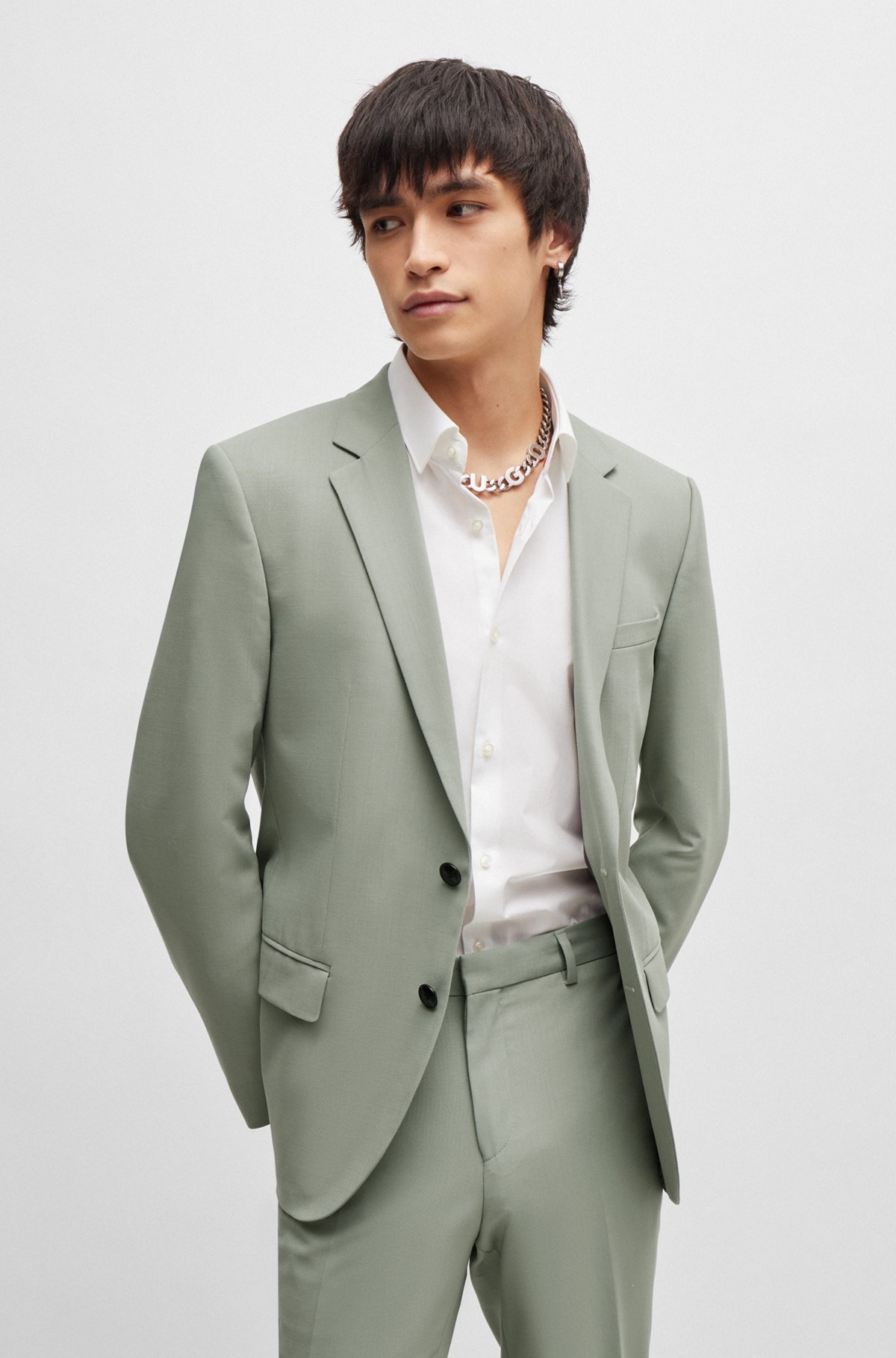 Slim-fit suit in performance-stretch fabric, Light Green