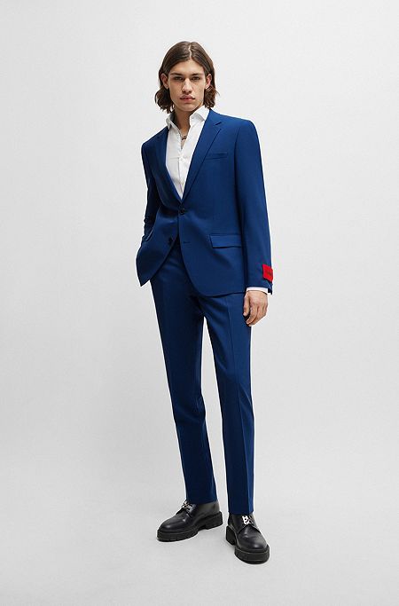 Slim-fit suit in performance-stretch fabric, Dark Blue