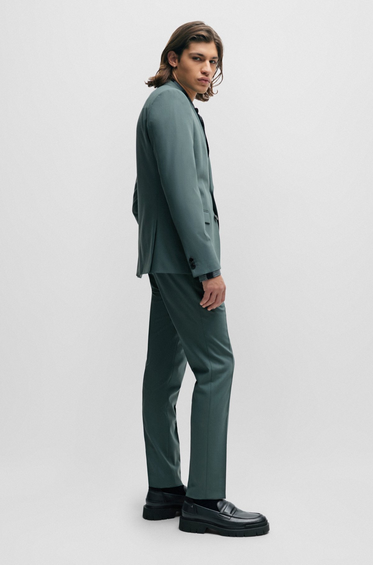 Extra-slim-fit suit in performance-stretch fabric, Dark Green
