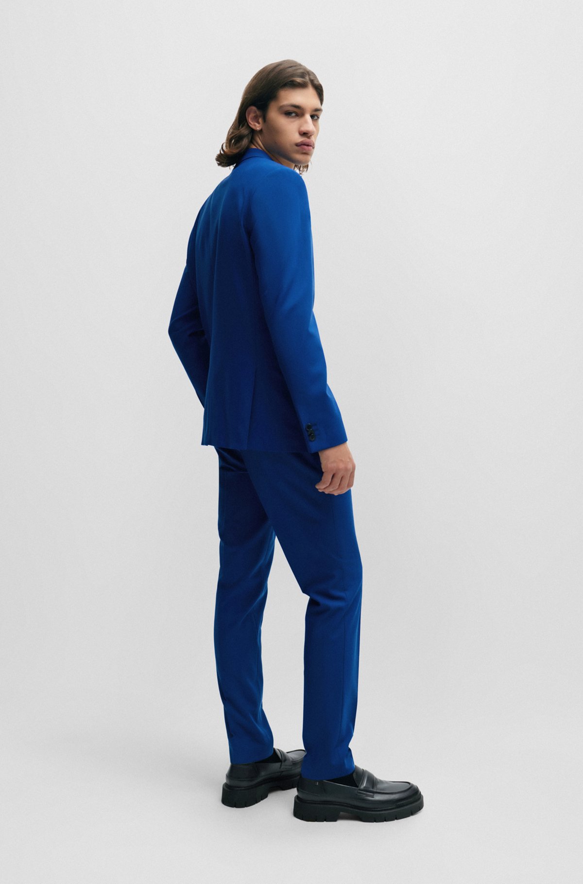 Extra-slim-fit suit in performance-stretch fabric, Blue
