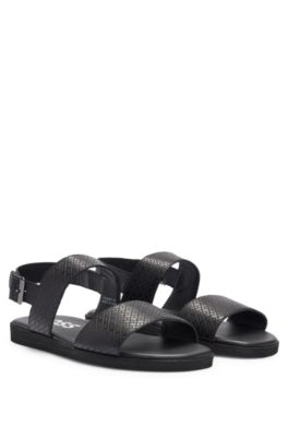 BOSS Leather sandals with embossed logo and buckle closure