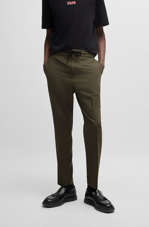 Drawstring trousers in performance-stretch fabric, Khaki