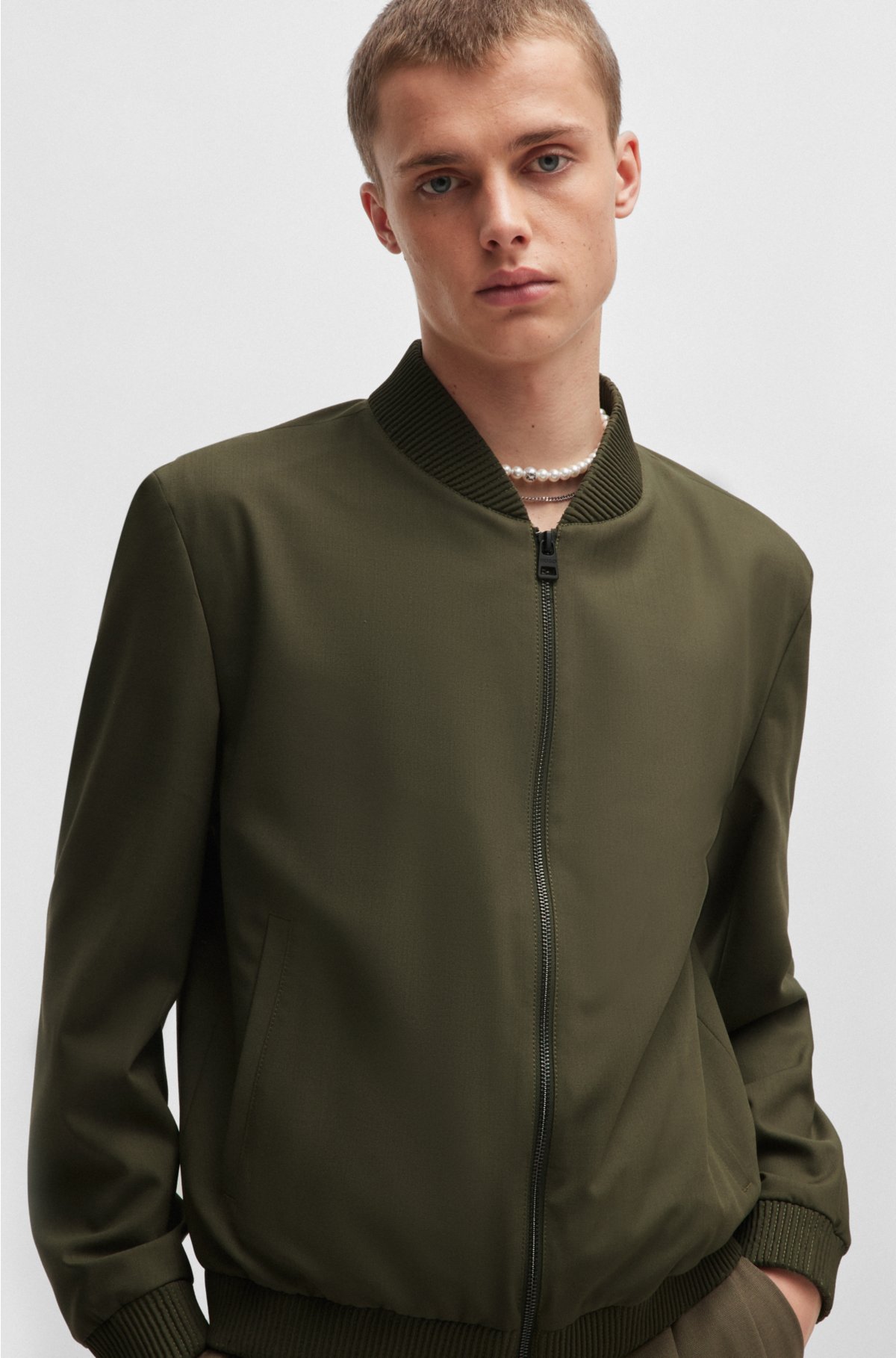 Slim-fit jacket in performance-stretch cloth, Khaki