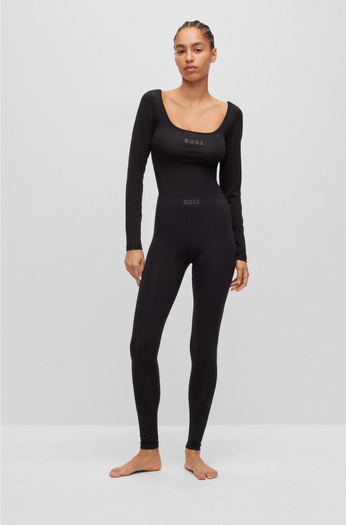 BOSS - Slim-fit pyjama leggings with logo waistband | Stretchhosen
