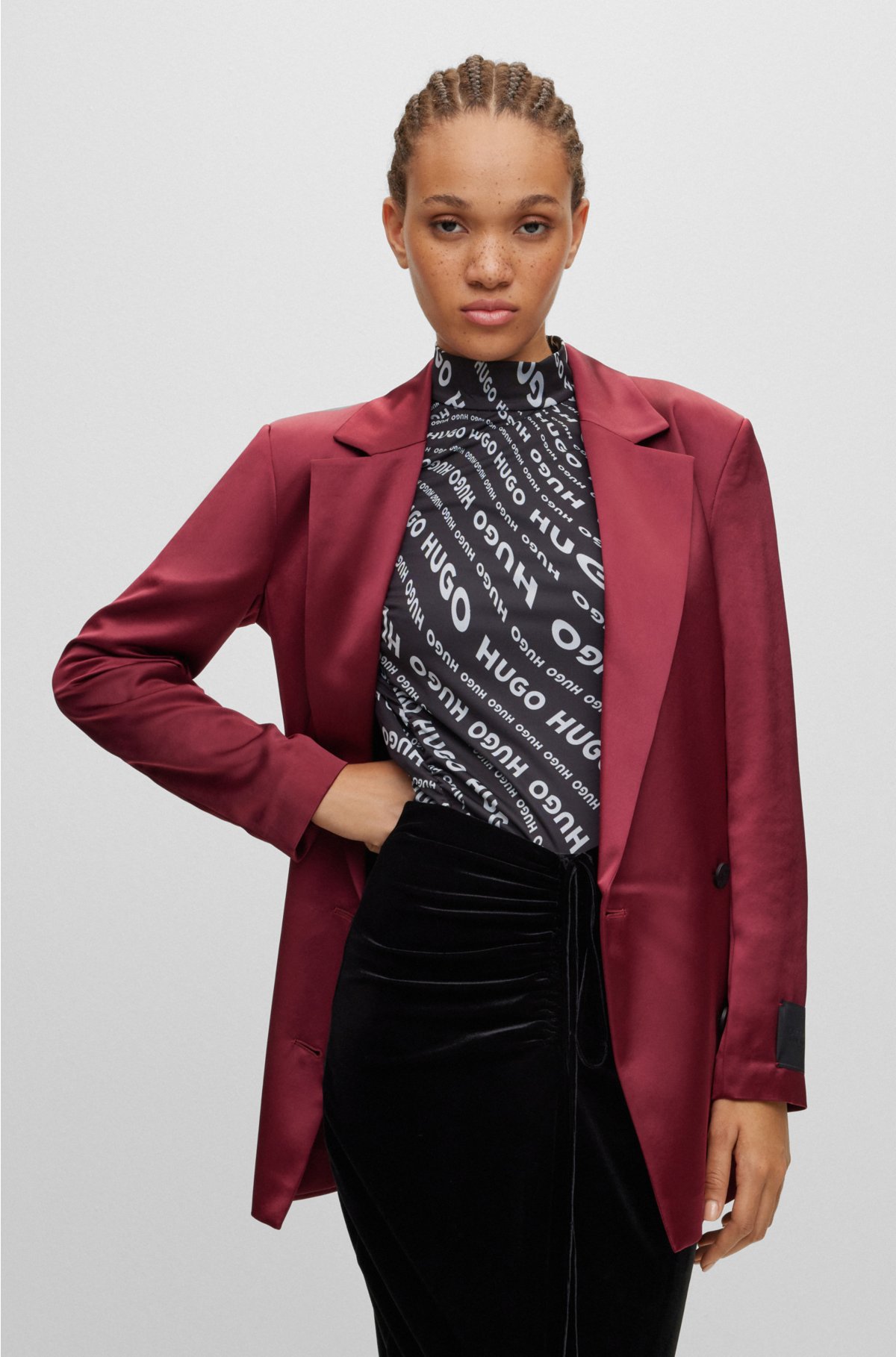 HUGO - Regular-fit double-breasted jacket in satin